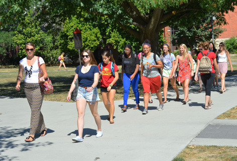 Students head to class on central campus