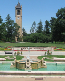 ISU wall is located between the MU fountain and the campanile