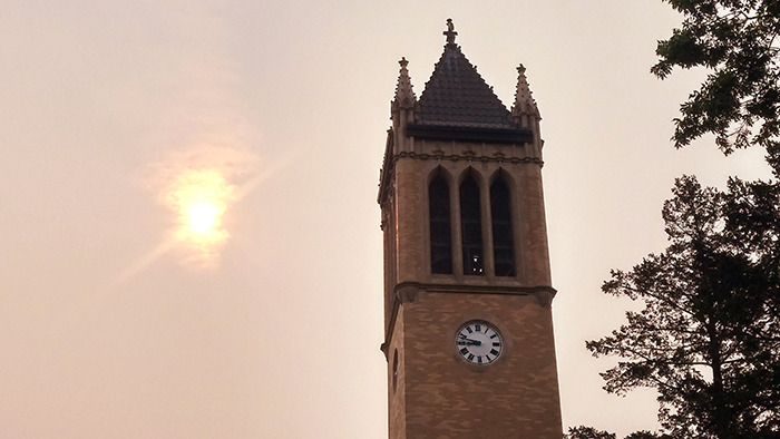 Filtered sunlight above the campanile.