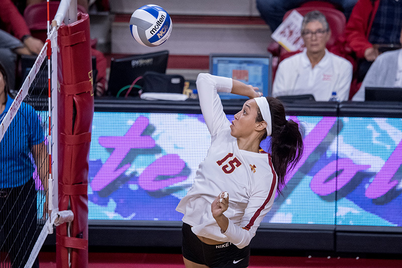 Redshirt sophomore Avery Rhodes goes up for a kill.