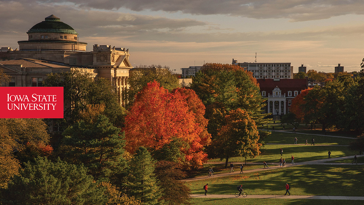 Zoom background featuring a fall view of Beardshear Hall