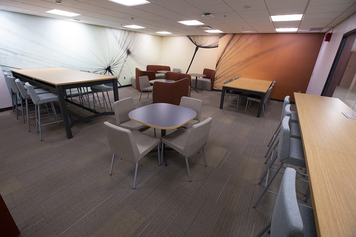 Seating areas in Bessey Hall's student space.