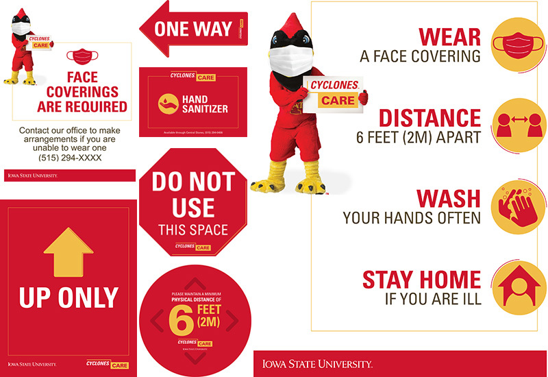 A collage of Cyclones Care messaging signage
