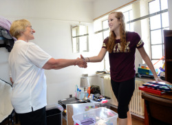 Engineering dean Sarah Rajala at move-in