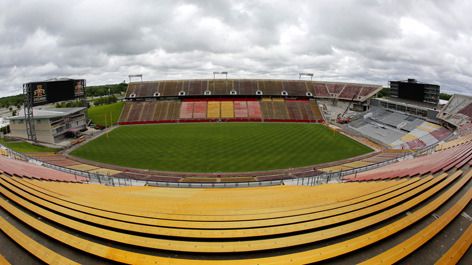Fisheye lens view from the west bleachers of Jack Trice Stadium.