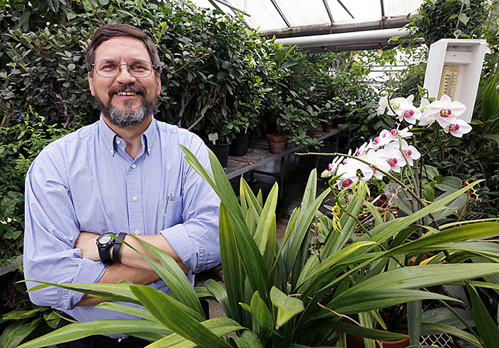 Rob Wallace in Bessey Hall greenhouse.