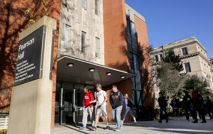 students walking in front of Pearson Hall 