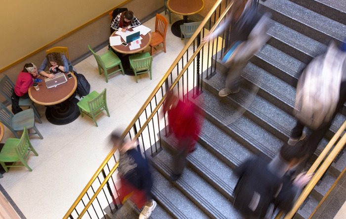 bird eye view of students studying