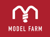 Red and white Model Farm logo