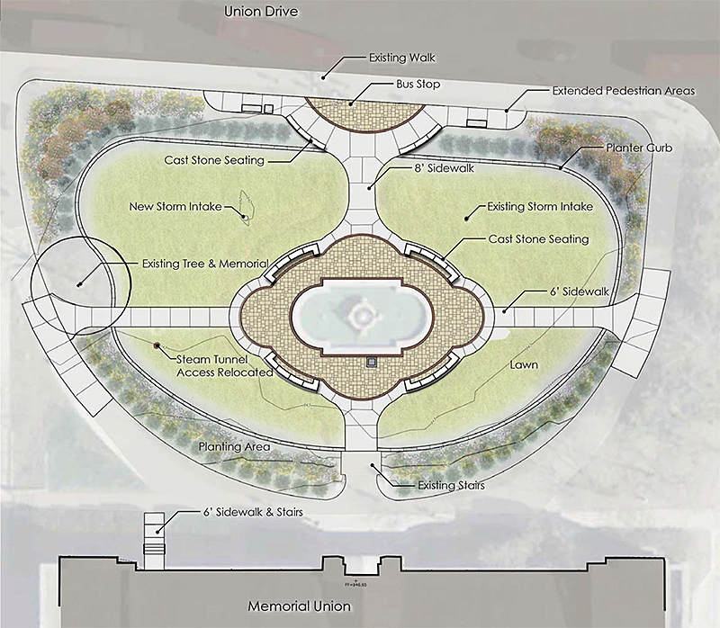 Schematic of design for fountain plaza project.