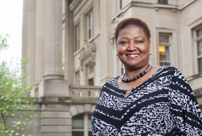 Margo Foreman stands outside Beardshear Hall