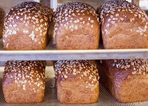 loaves of multigrain bread cool on a rack