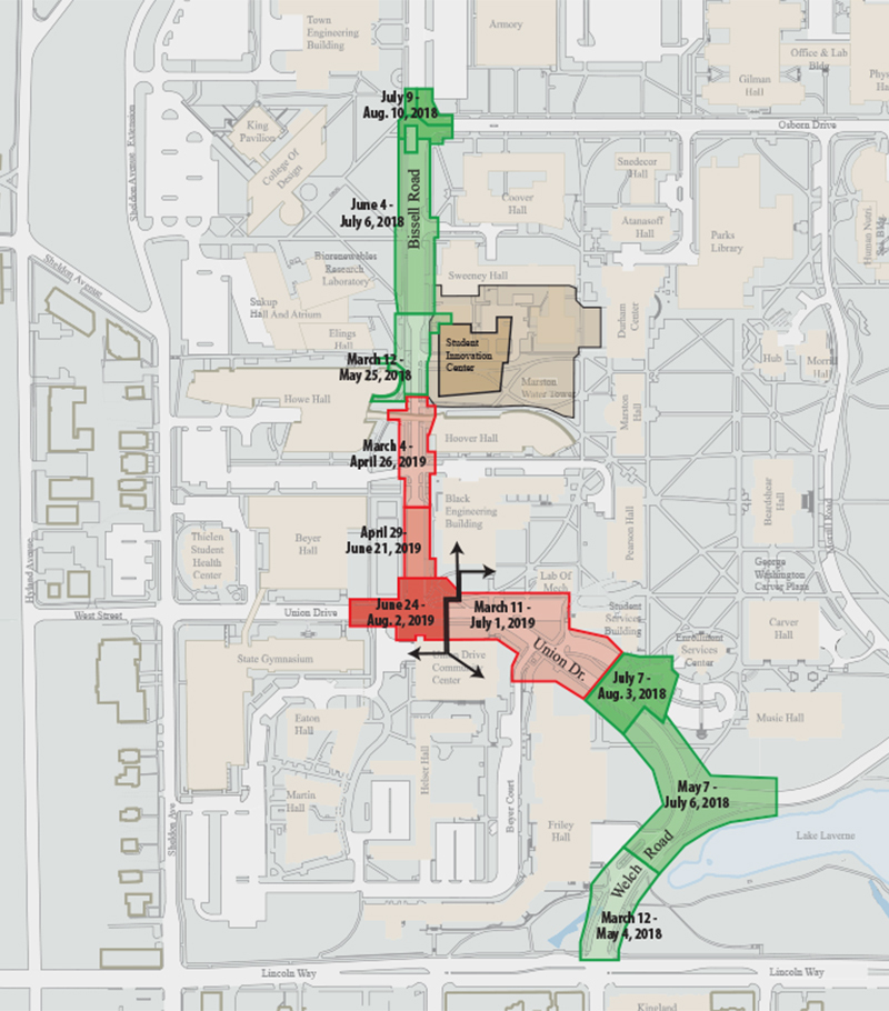 Map of phased utility and road work 2018 and 2019