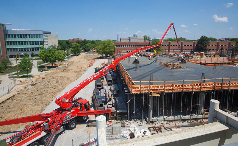 Pouring concrete at the Student Innovation Center