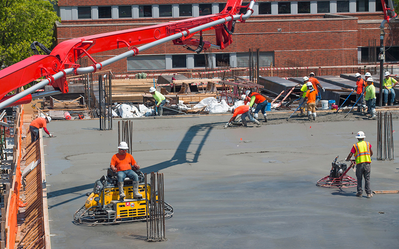 Smoothing the concrete floor of the Student Innovation Center