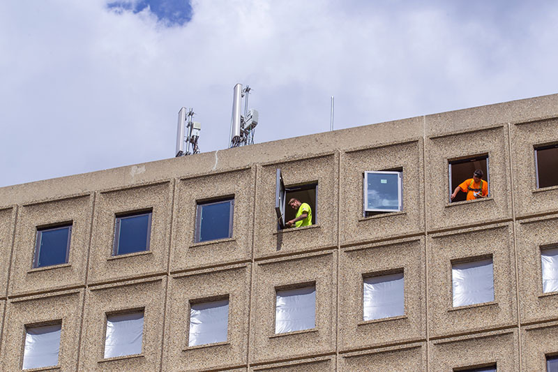 Window installations at the Towers halls.