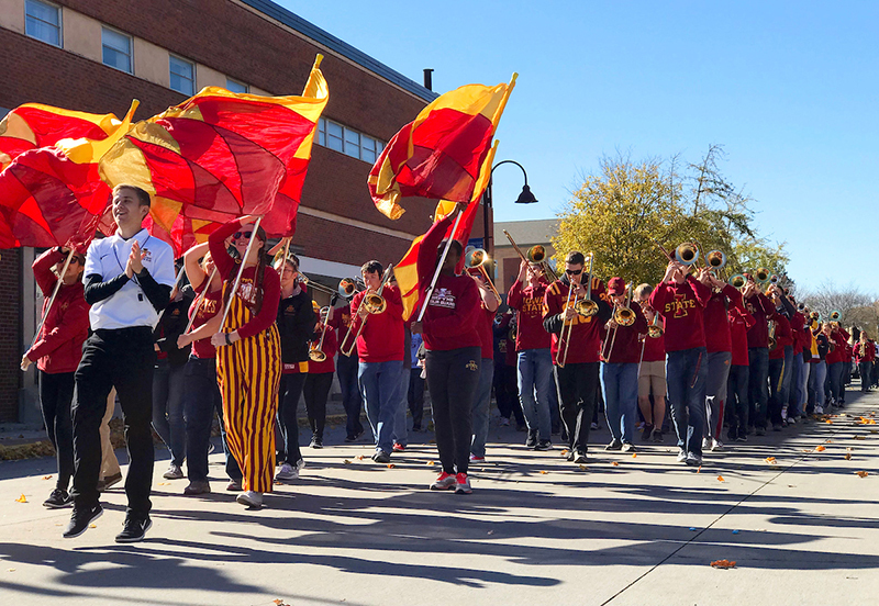 Marching band on Fifth Street in Ames
