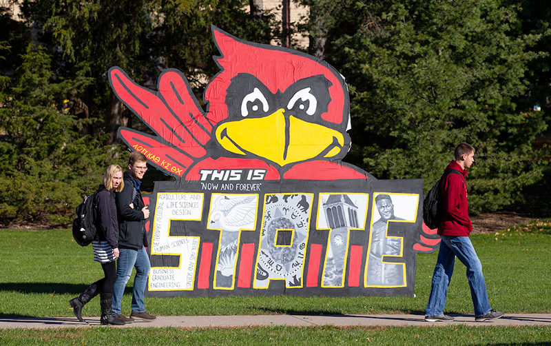 Homecoming banner on central campus