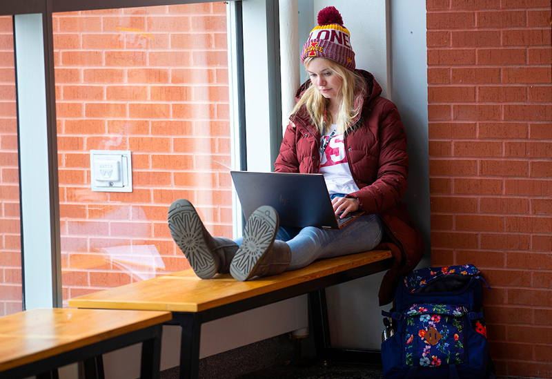 Freshman Ashlyn Haack studies in a quiet corner