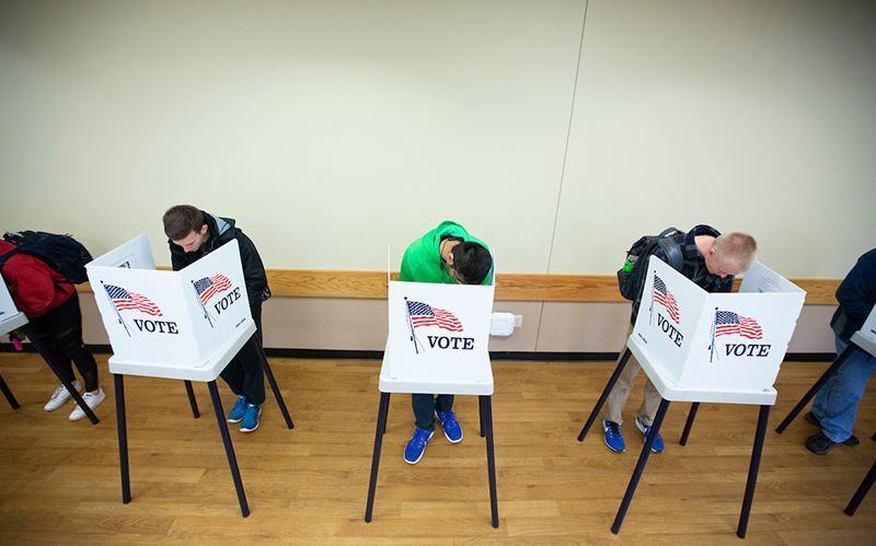 Students vote in the Union Drive Community Center on campus