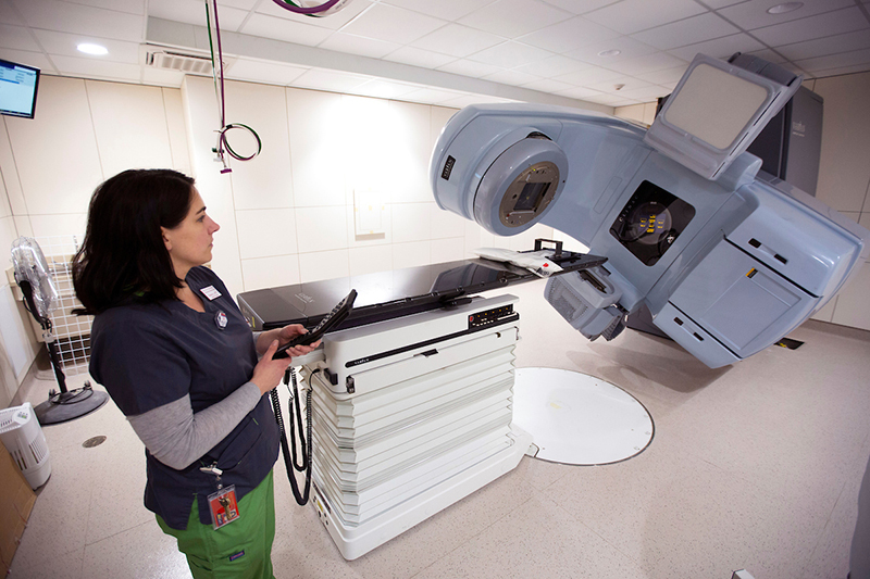 Drema Lopez shows how a linear accelerator can be tilted for a t