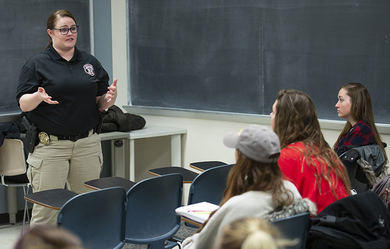 ISU Police officer Natasha Greene talks with a class.
