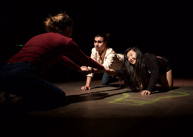 Student actors rehearse for the "Iowa Odyssey" production.