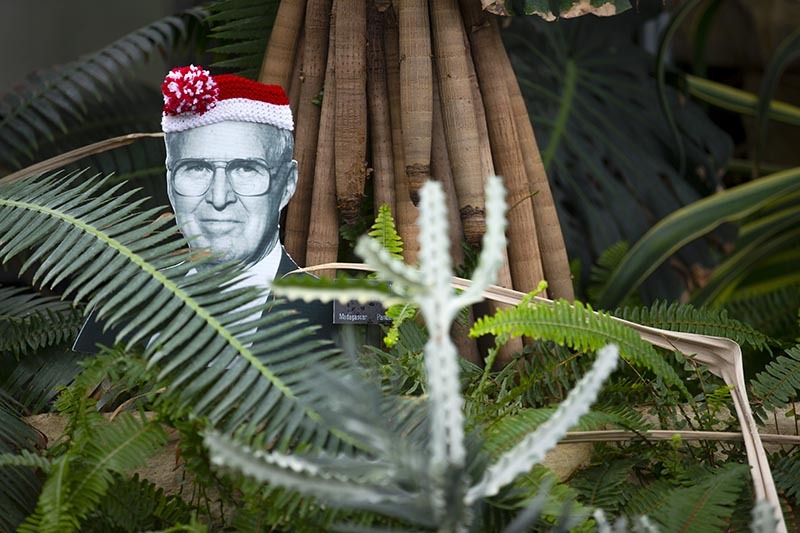 A bust of Norman Borlaug hidden in the Where's Aldo exhibit