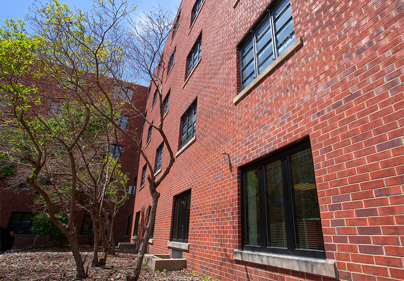Helser Hall exterior contrasts new and existing windows