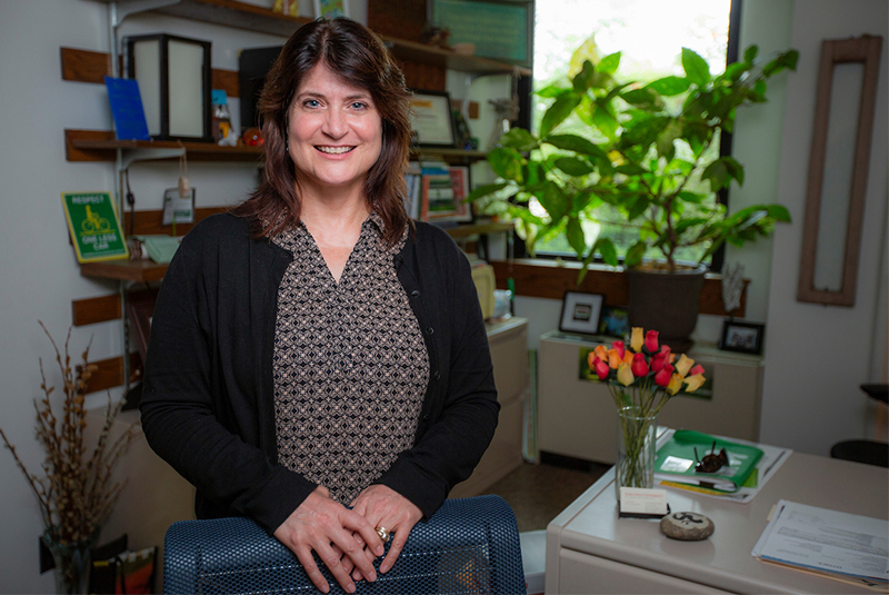 Director of sustainability Merry Rankin in her office