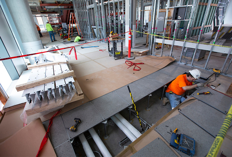 Raised access floor on three levels of the Student Innovation Ce