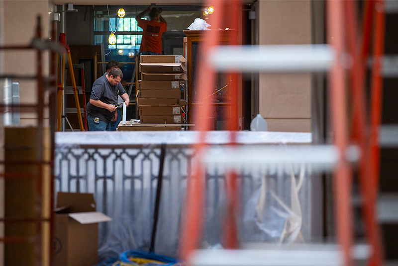 Ceiling workers on third floor Curtiss Hall