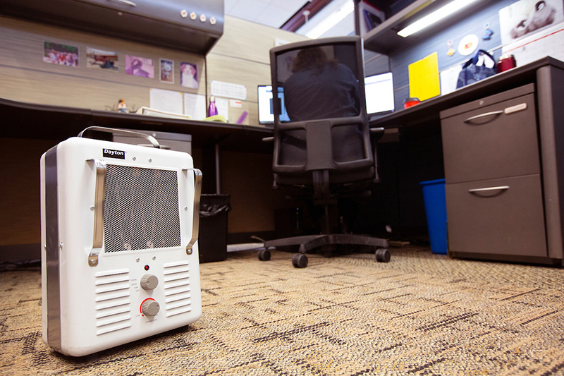 approved space heater in a workspace