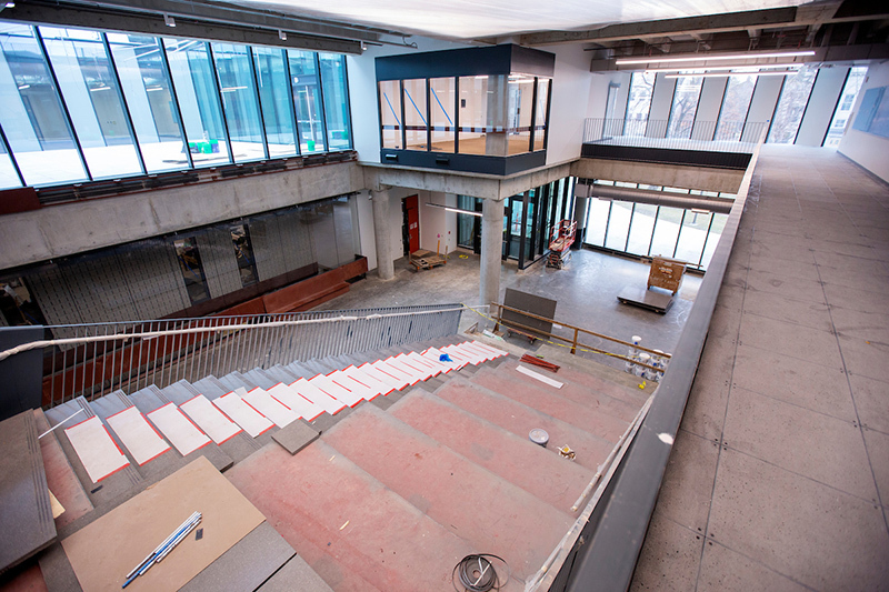 Special stairway connects floors 1 and 2 in the Student Innovati