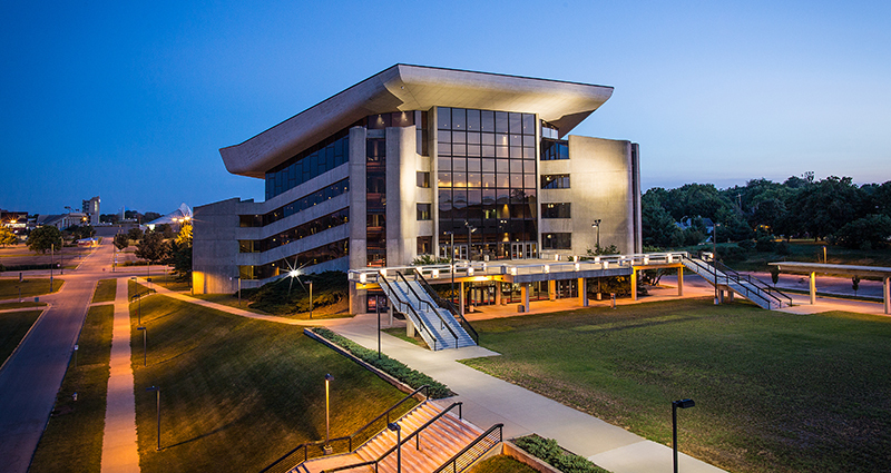 Stephens Auditorium at night