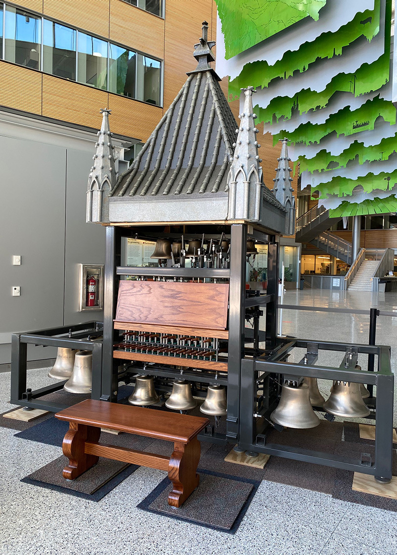 Campanile carillon model in the Sukup Hall atrium
