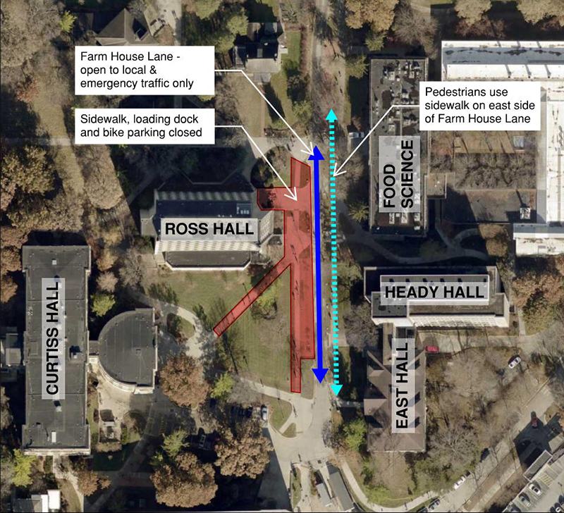 map showing sidewalk use around Ross Hall