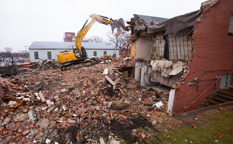 Genetics Building demolition, looking east