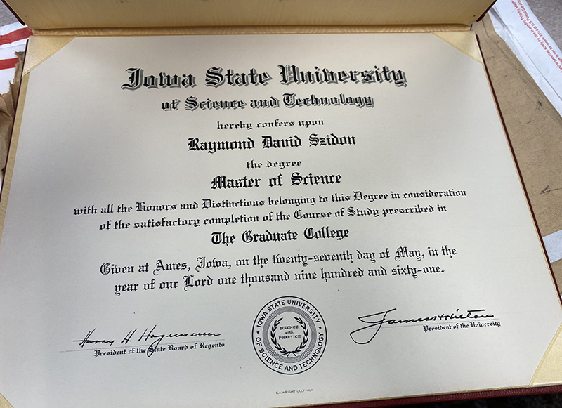 Raymond Szidon's 1961 ISU diploma