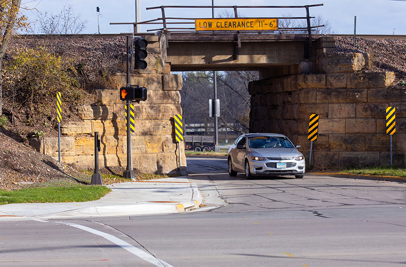 Vehicle passes through railroad underpass