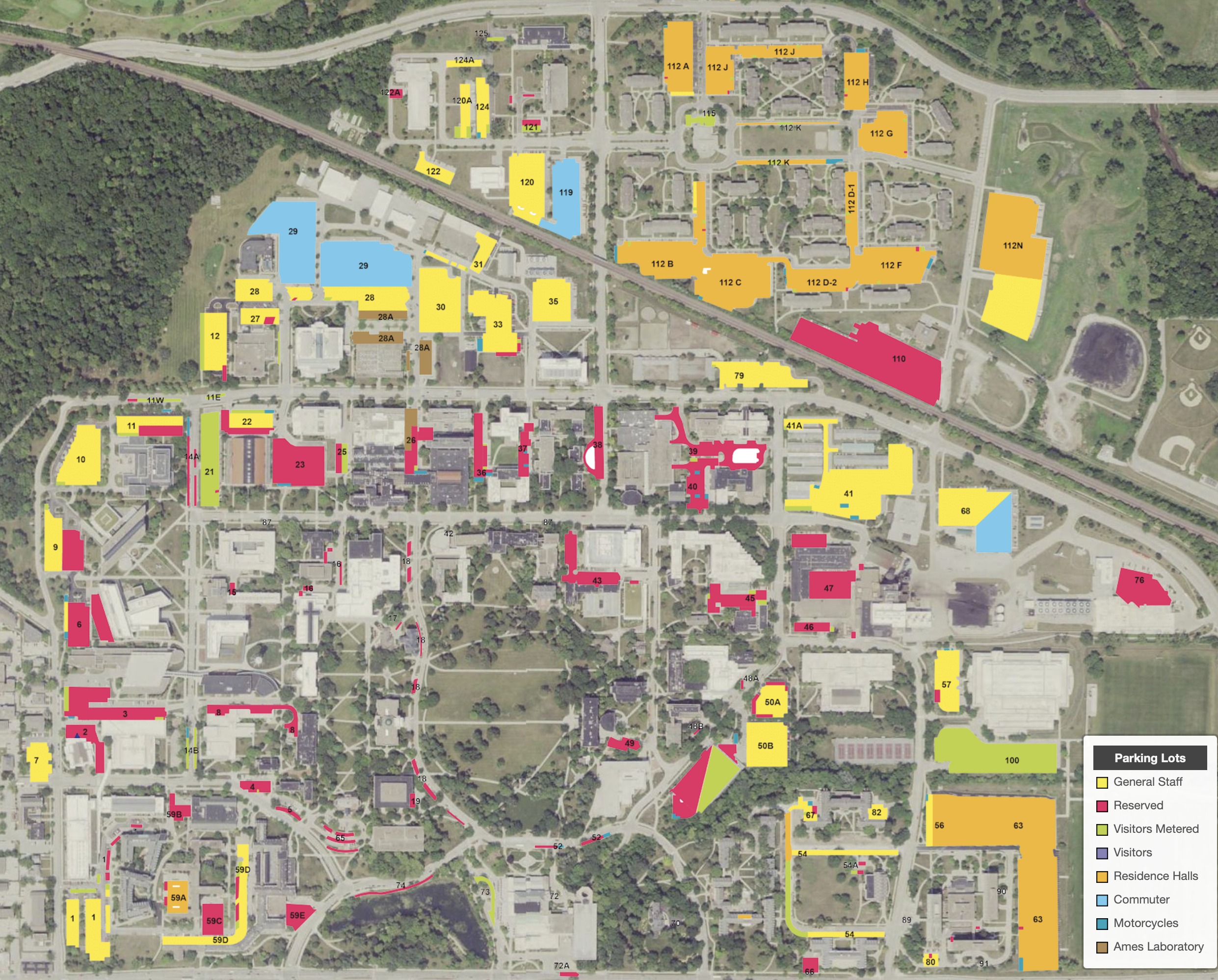 An aerial view of the ISU campus shows where different types of