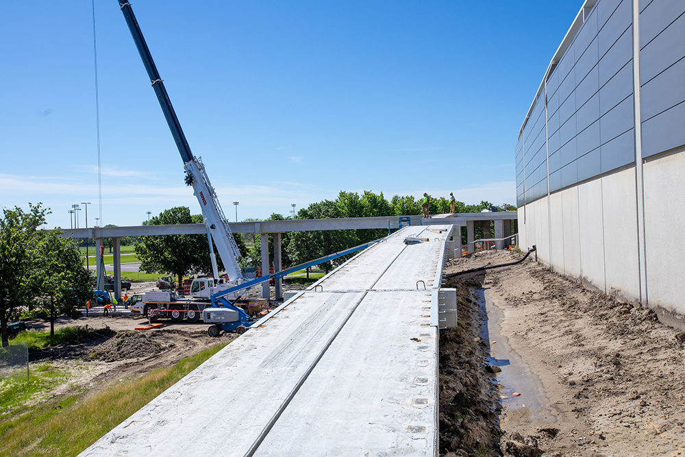 Walkway and east end of the pedestrian bridge 