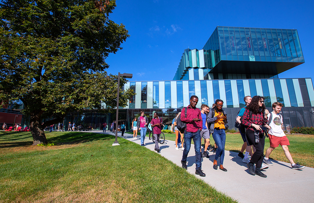 Students exit Student Innovation Center 