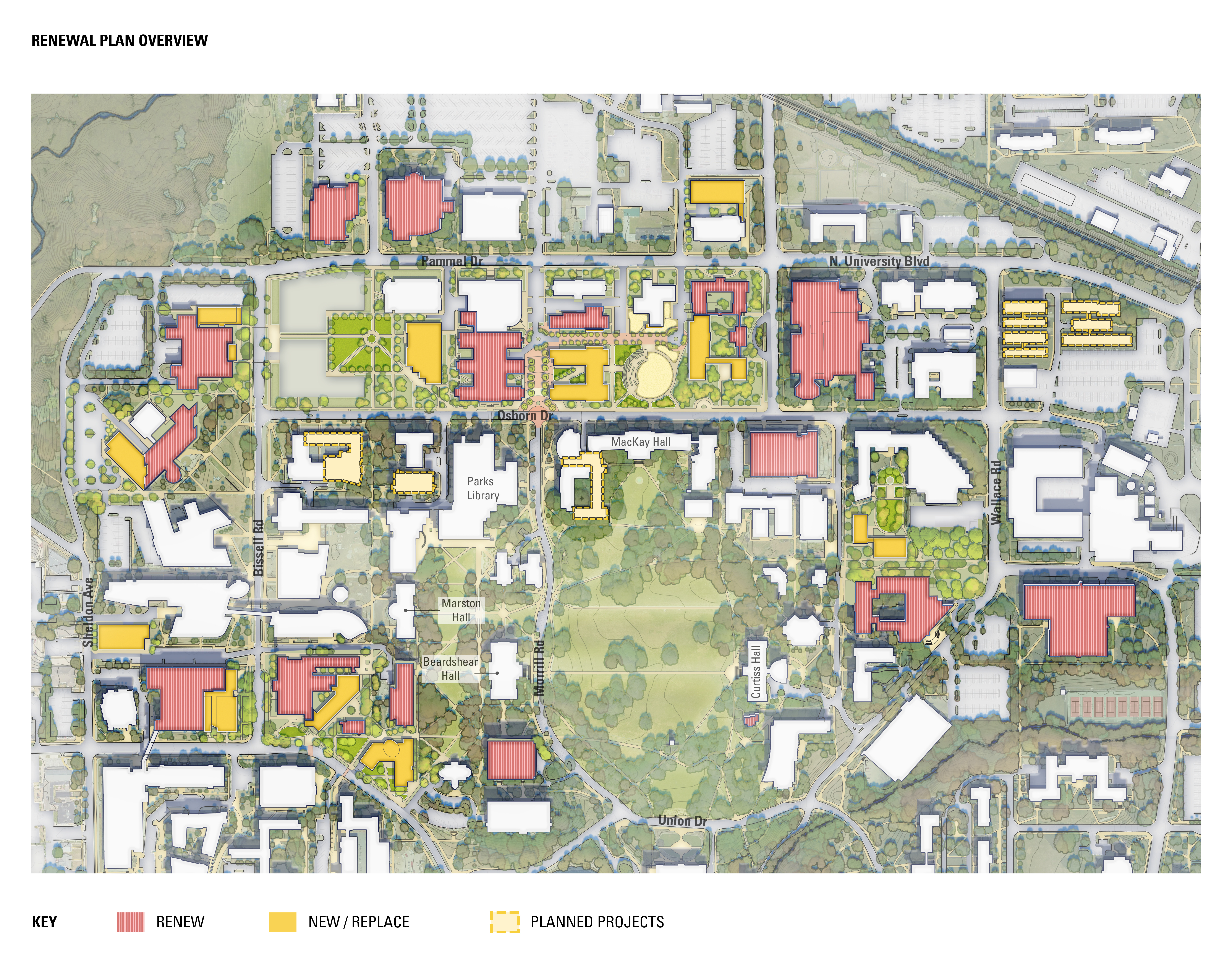 Campus map of proposed building modifications