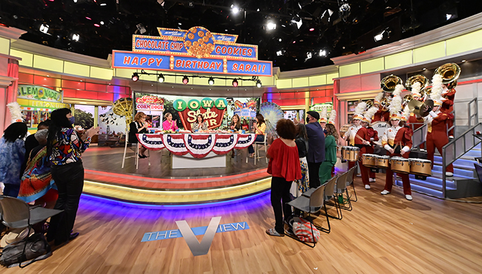 "The View" TV set featuring the Cyclone marching band
