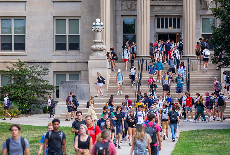 Students head to class outside Curtiss Hall