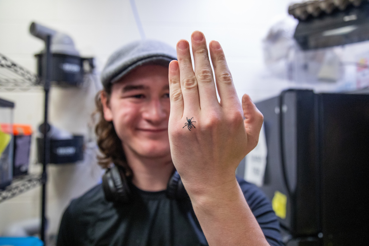 Tiernen Edgar with baby tarantula