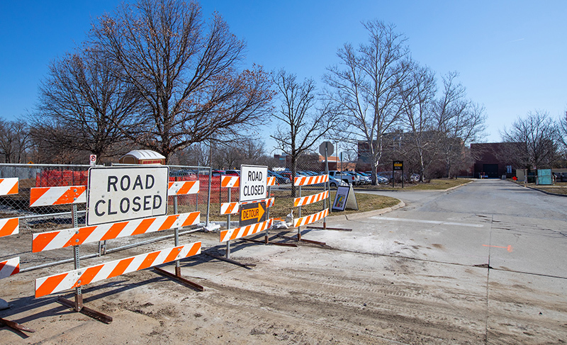 Road closure signs at Sheldon construction zone