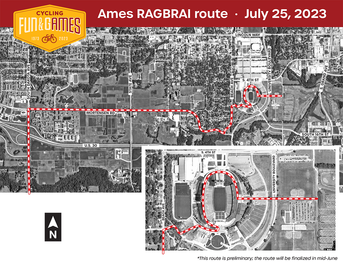 RAGBRAI route map in Ames