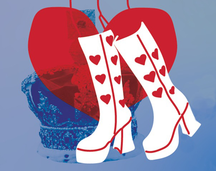 Go-go boots over heart logo